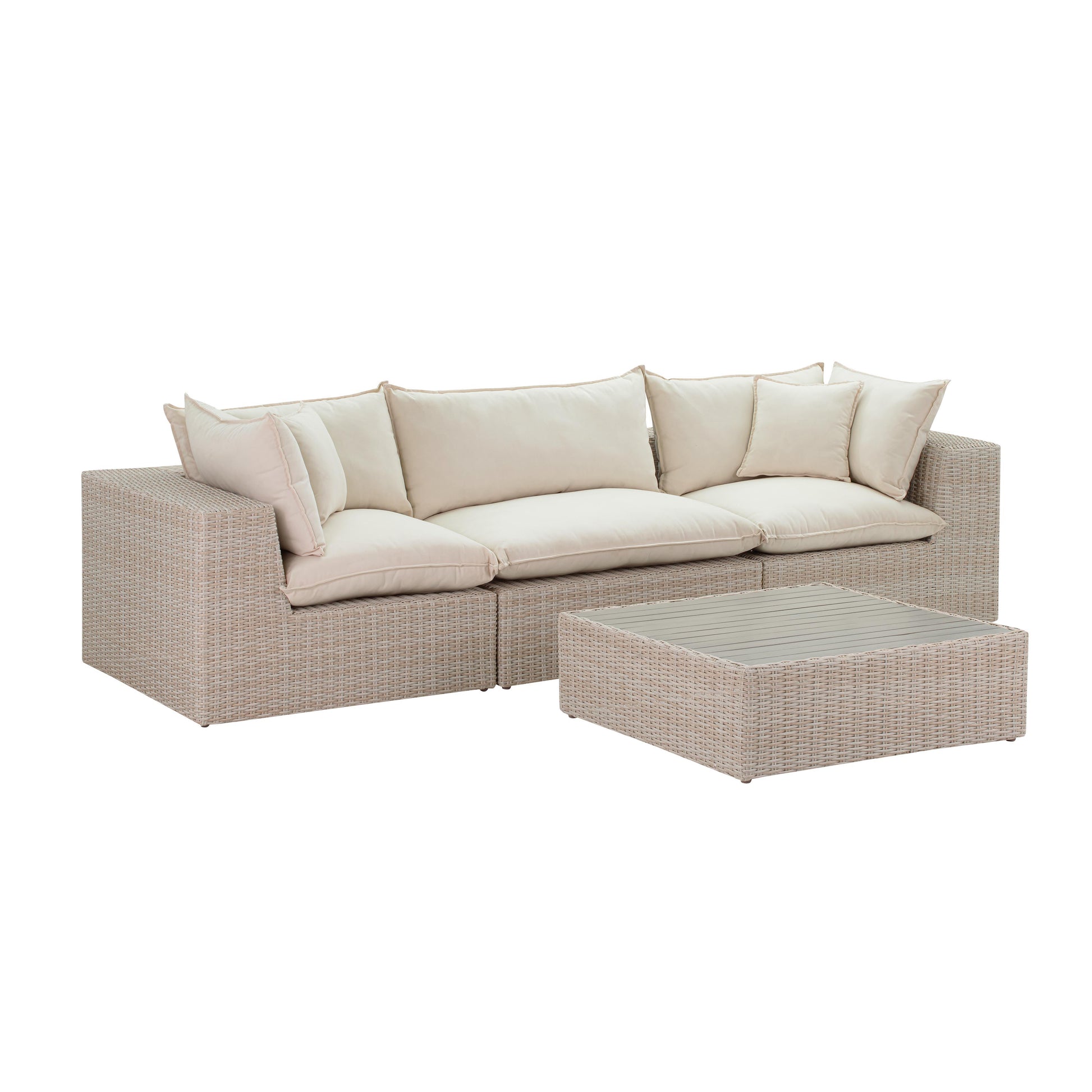 Cali Natural Performance Fabric &amp; Natural Wicker Modular Outdoor Sofa