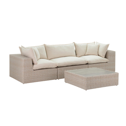 Cali Natural Performance Fabric &amp; Natural Wicker Modular Outdoor Sofa