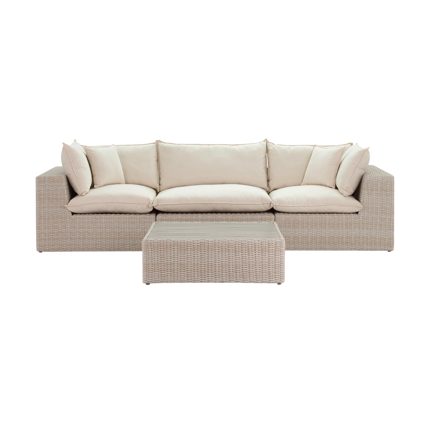 Cali Natural Performance Fabric &amp; Natural Wicker Modular Outdoor Sofa