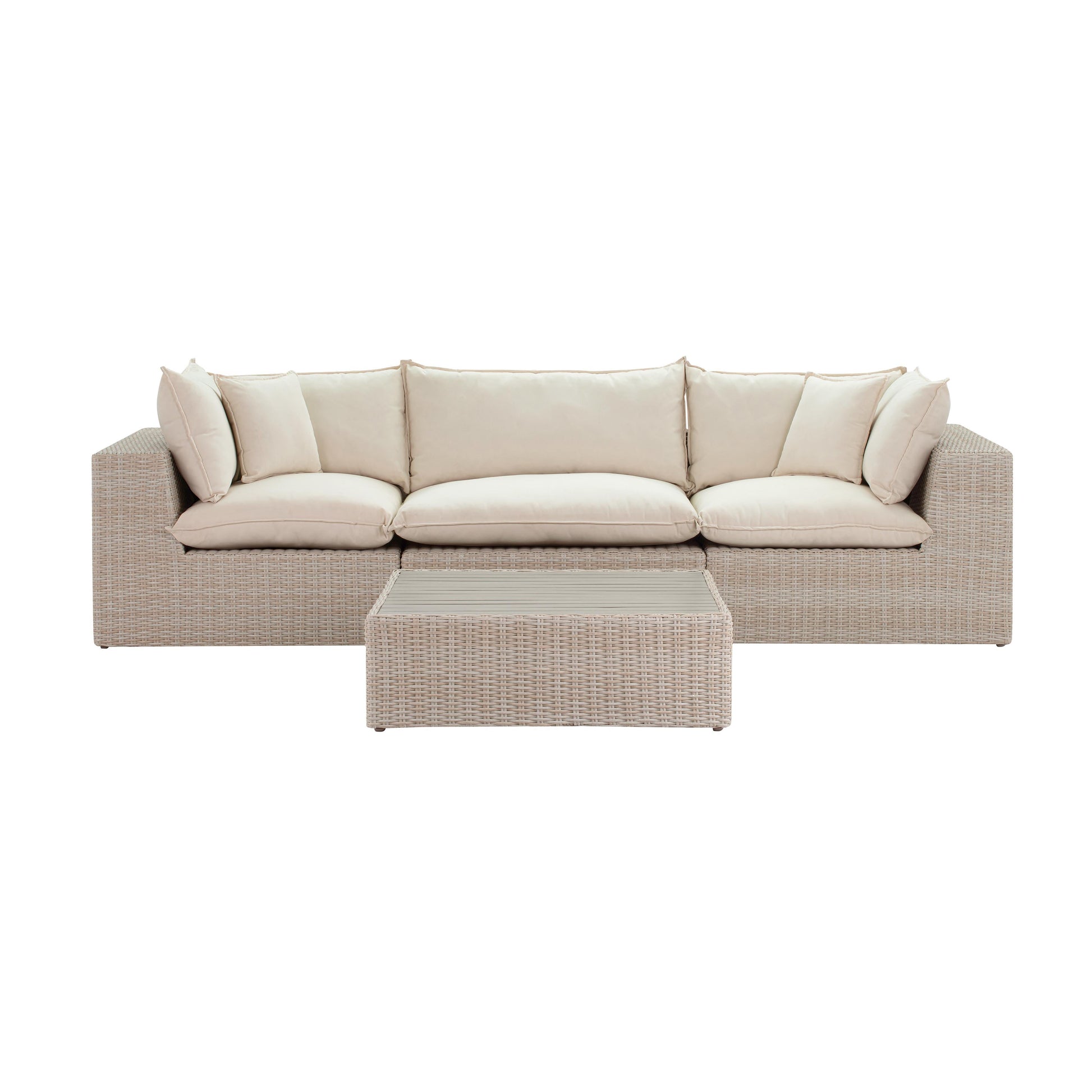 Cali Natural Performance Fabric &amp; Natural Wicker Modular Outdoor Sofa
