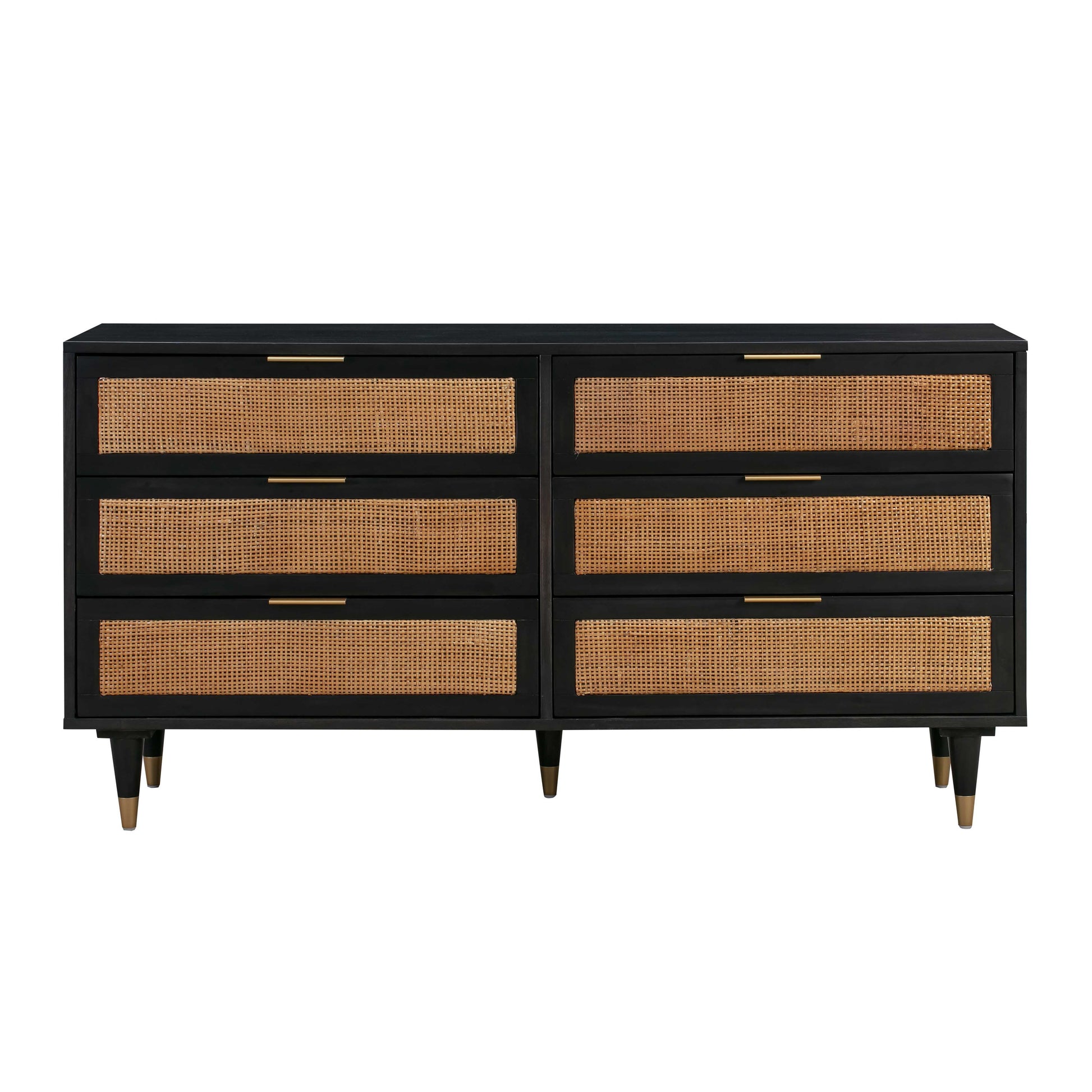 Sierra 60" Cane 6-Drawer Dresser - Black