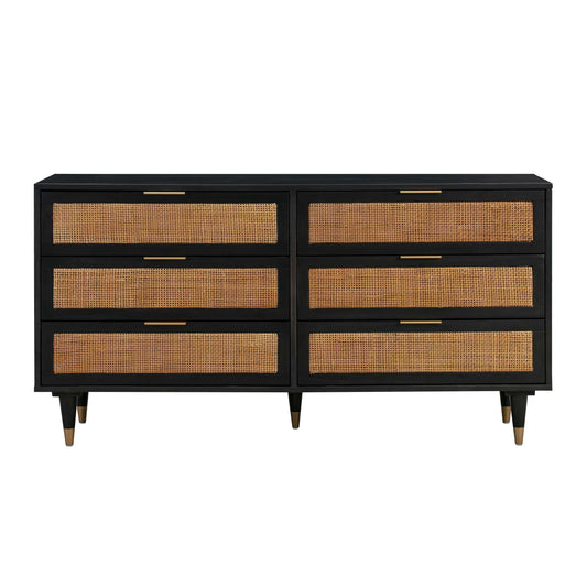 Sierra 60" Cane 6-Drawer Dresser - Black