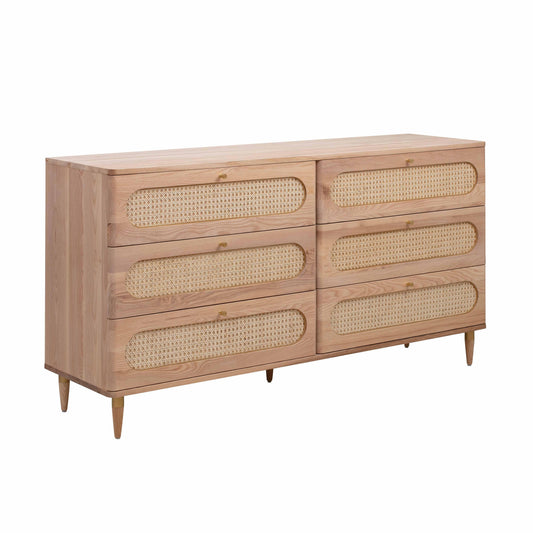 Carmen 63" Natural Ash and Cane 6-Drawer Dresser - Default Variant