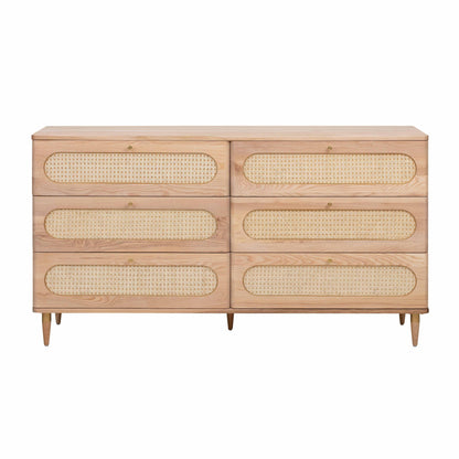 Carmen 63" Natural Ash and Cane 6-Drawer Dresser