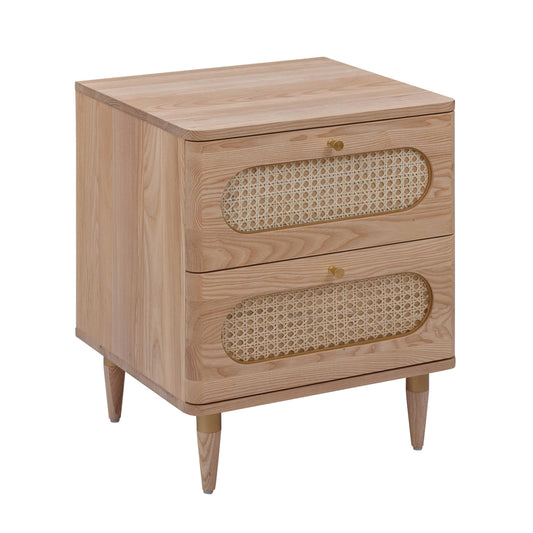 Carmen 19" Natural Ash and Cane 2-Drawer Nightstand - Default Variant