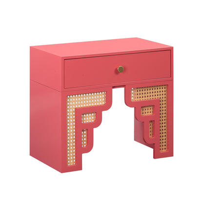 Suzie 26" Rattan Nightstand With Drawer - Pink