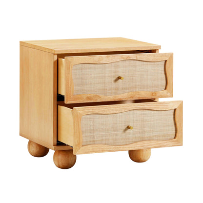 Grappa 22" Wood &amp; Raffia Wavy 2-Drawer Nightstand
