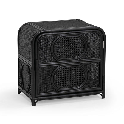 Tina 27" Rattan Nightstand With Storage - Black