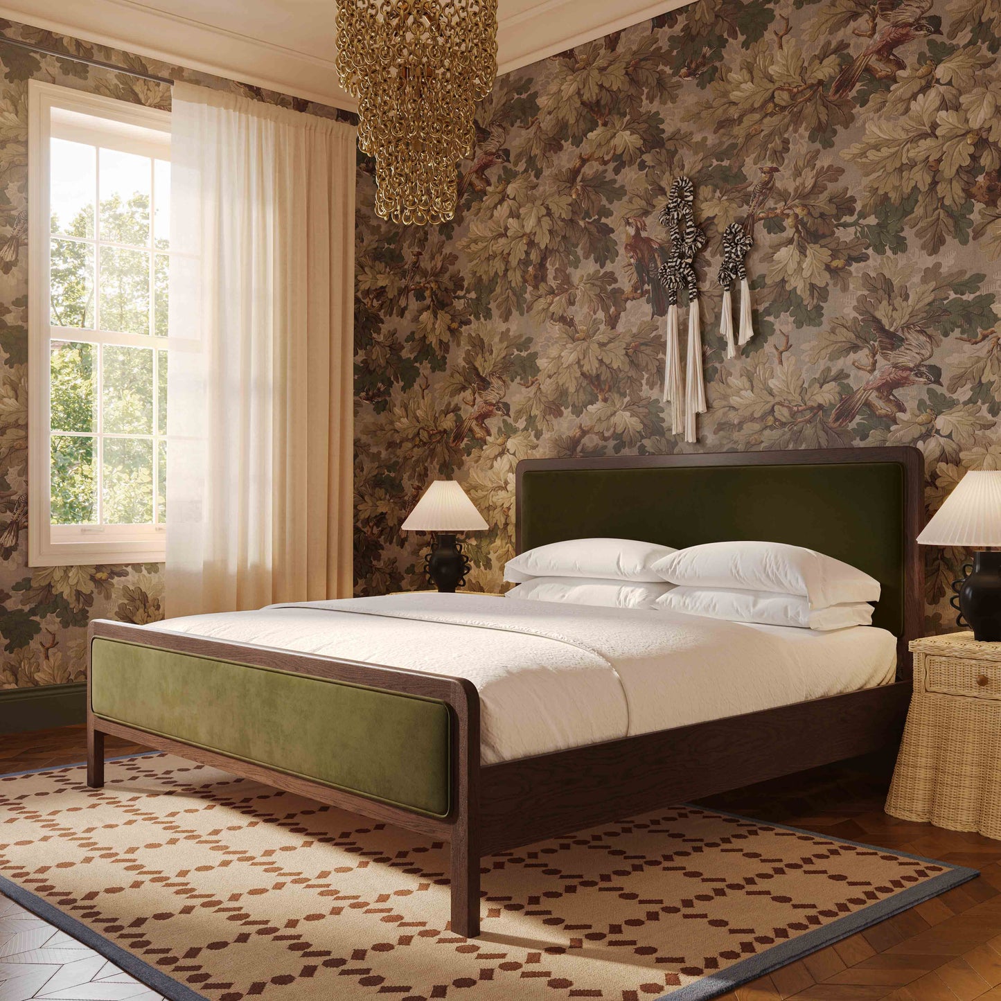 Hella Contract-Grade Velvet and Ash Wood Bed
