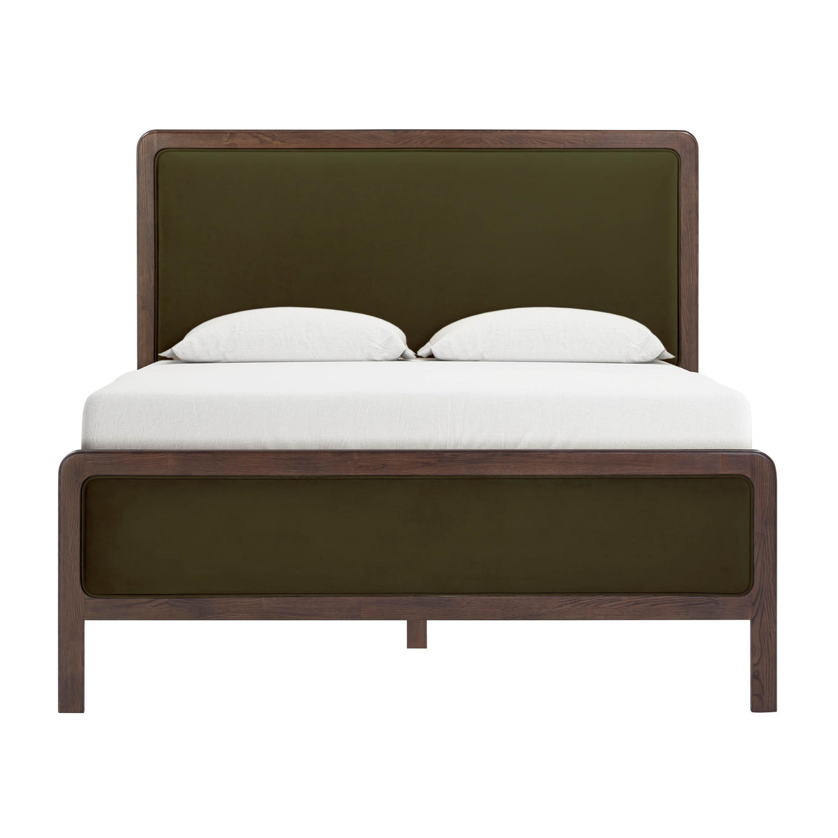 Hella Contract-Grade Velvet and Ash Wood Bed - Forest Green / Queen