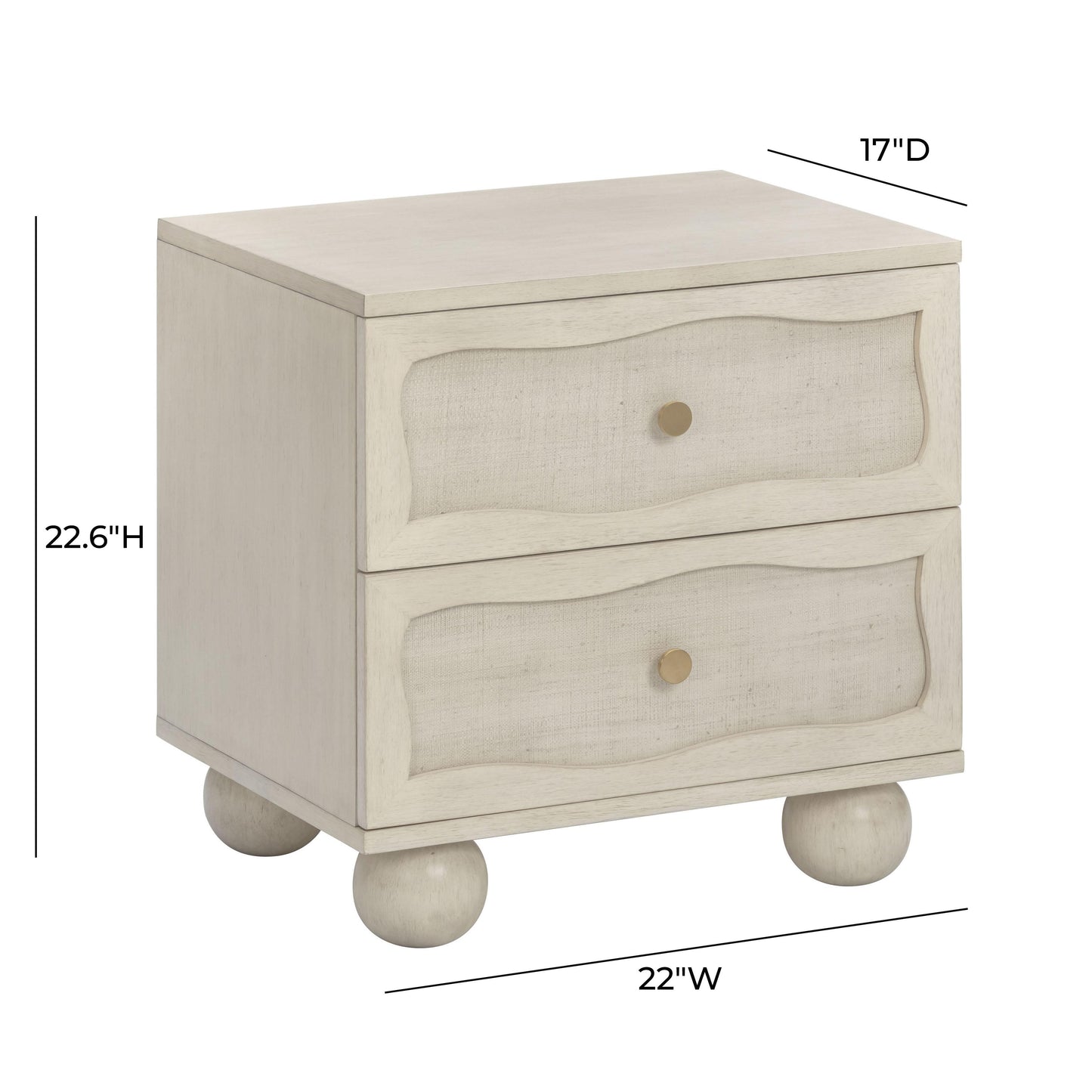 Grappa 22" Wood &amp; Raffia Wavy 2-Drawer Nightstand