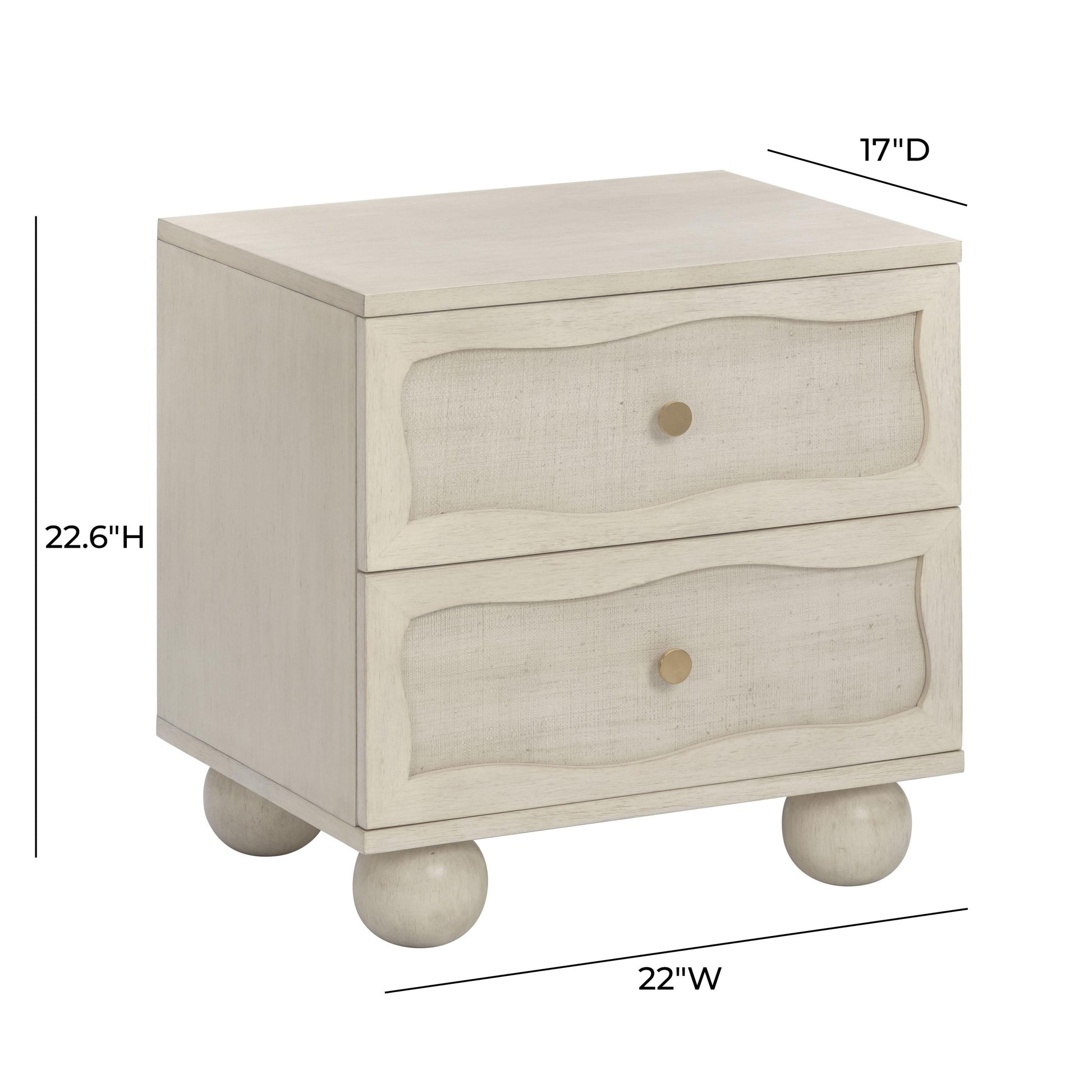 Grappa 22" Wood &amp; Raffia Wavy 2-Drawer Nightstand