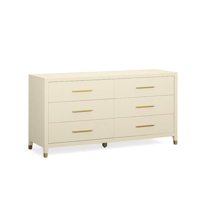 Dani 62" Cream Faux Shagreen 6-Drawer Dresser