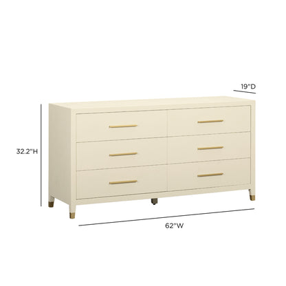 Dani 62" Cream Faux Shagreen 6-Drawer Dresser