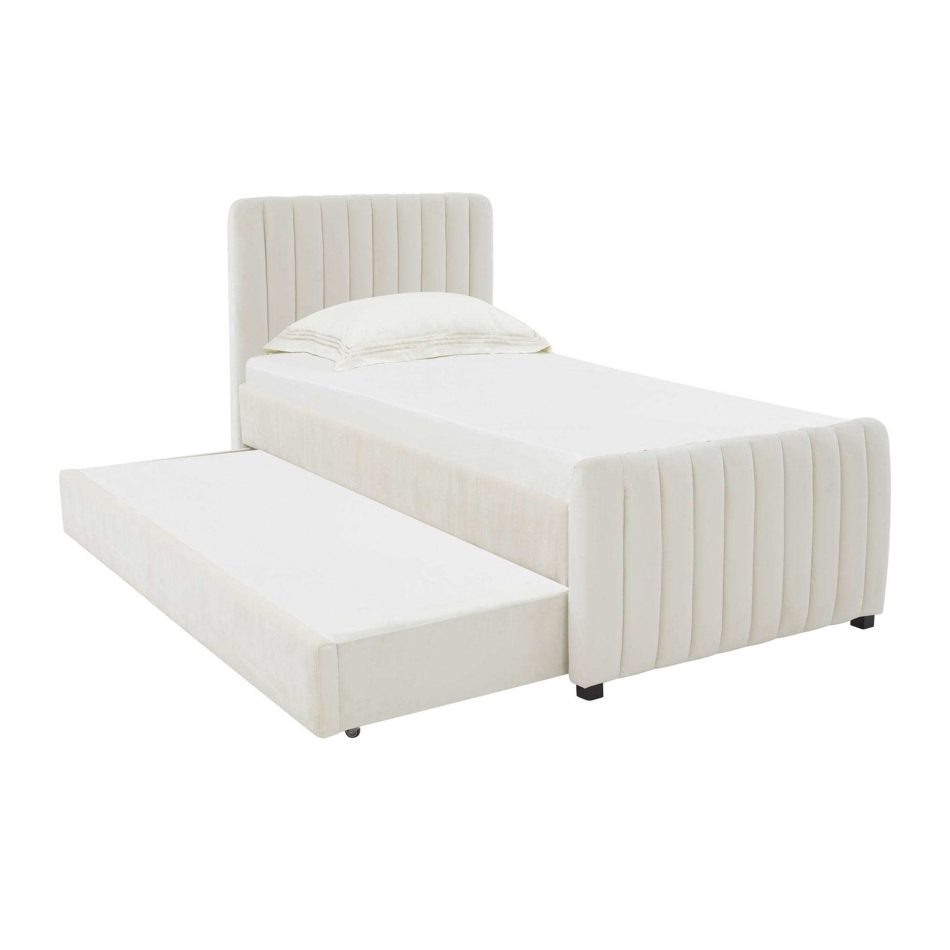 Angela Performance Velvet Trundle Bed in Twin - Cream