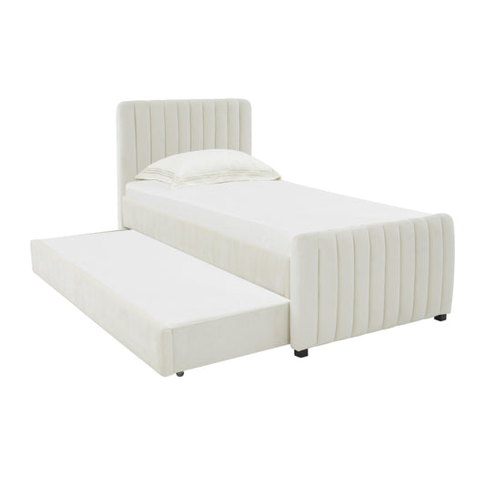 Angela Performance Velvet Trundle Bed in Twin - Cream