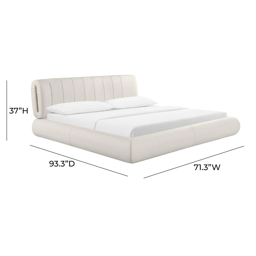 Karol Cream Performance Vegan Leather Bed , King Size.