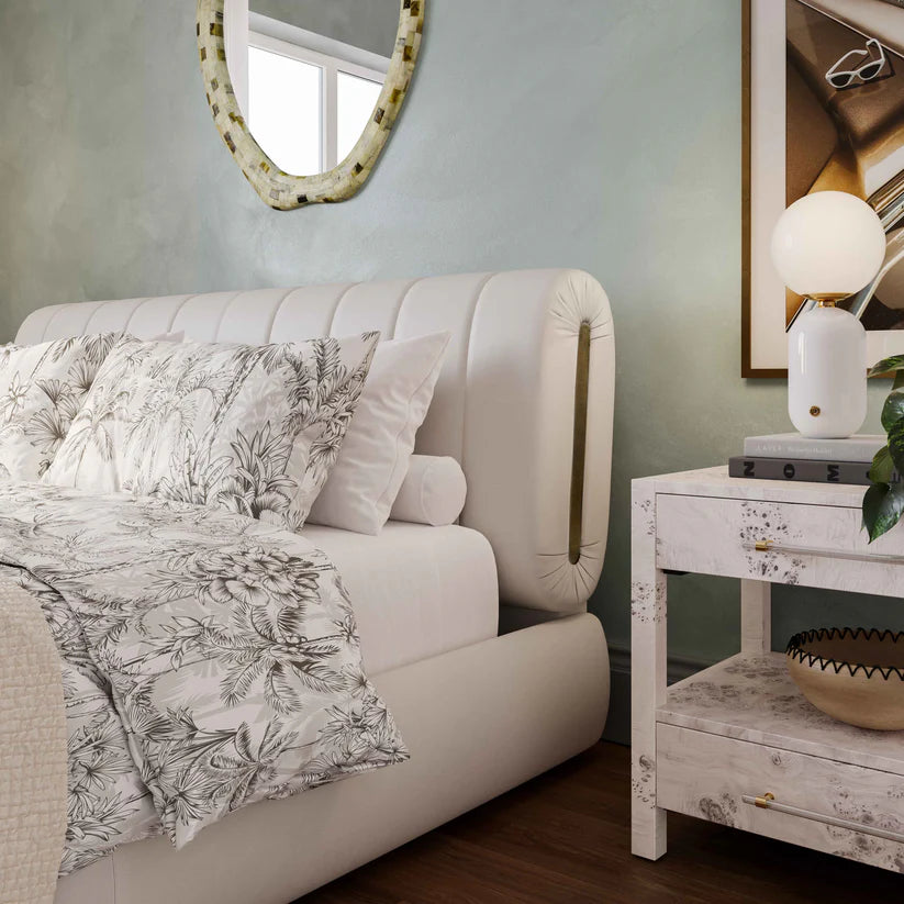Karol Cream Performance Vegan Leather Bed , King Size.