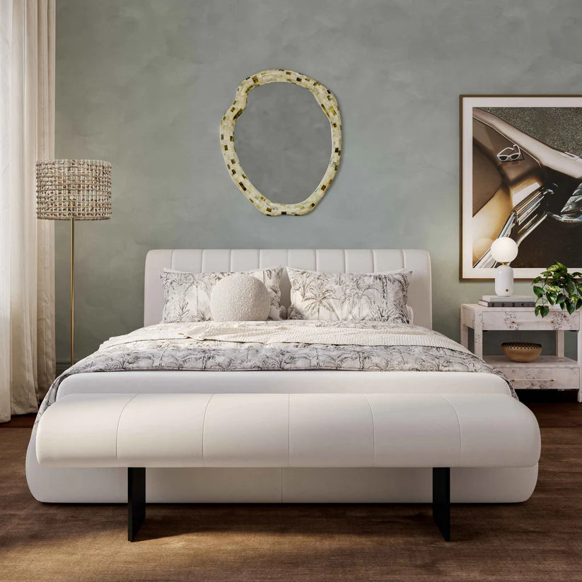 Karol Cream Performance Vegan Leather Bed , King Size.
