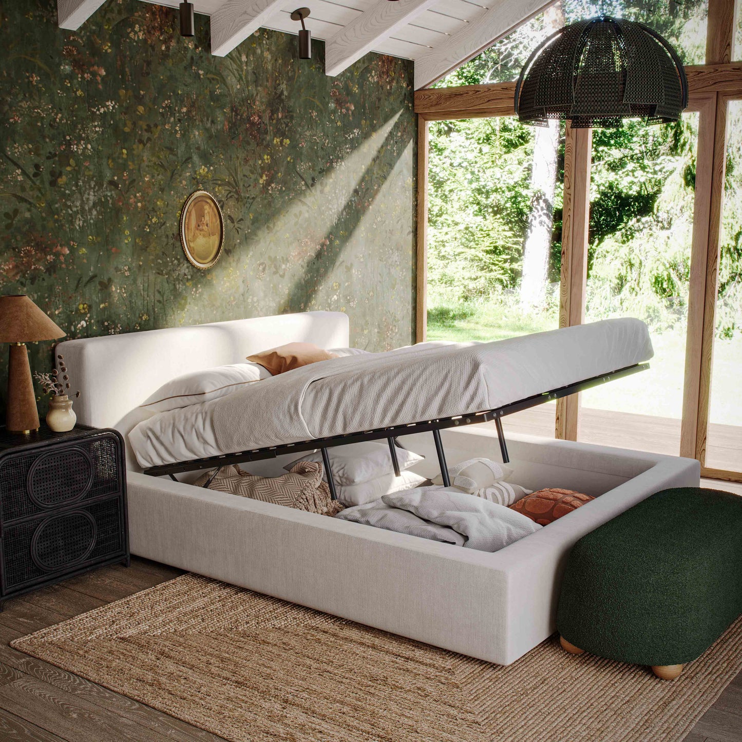 Meena Cream Upcycled Performance Linen Storage Bed