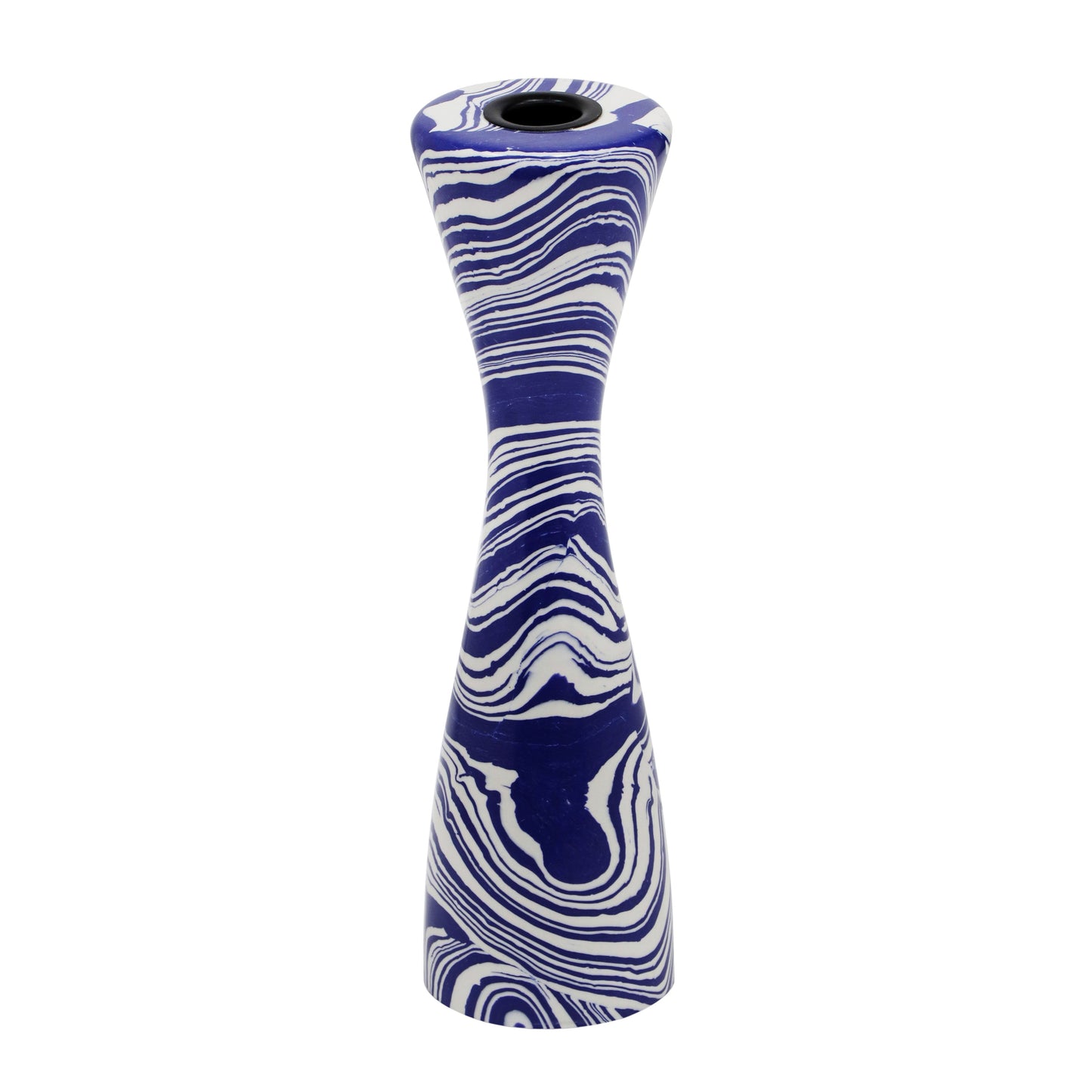 Serene Blue &amp; White Swirl Resin Candlestick