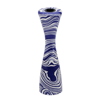 Serene Blue &amp; White Swirl Resin Candlestick