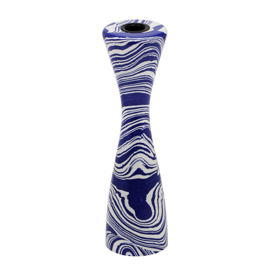 Serene Blue &amp; White Swirl Resin Candlestick