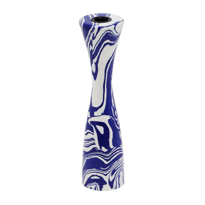Serene Blue &amp; White Swirl Resin Candlestick