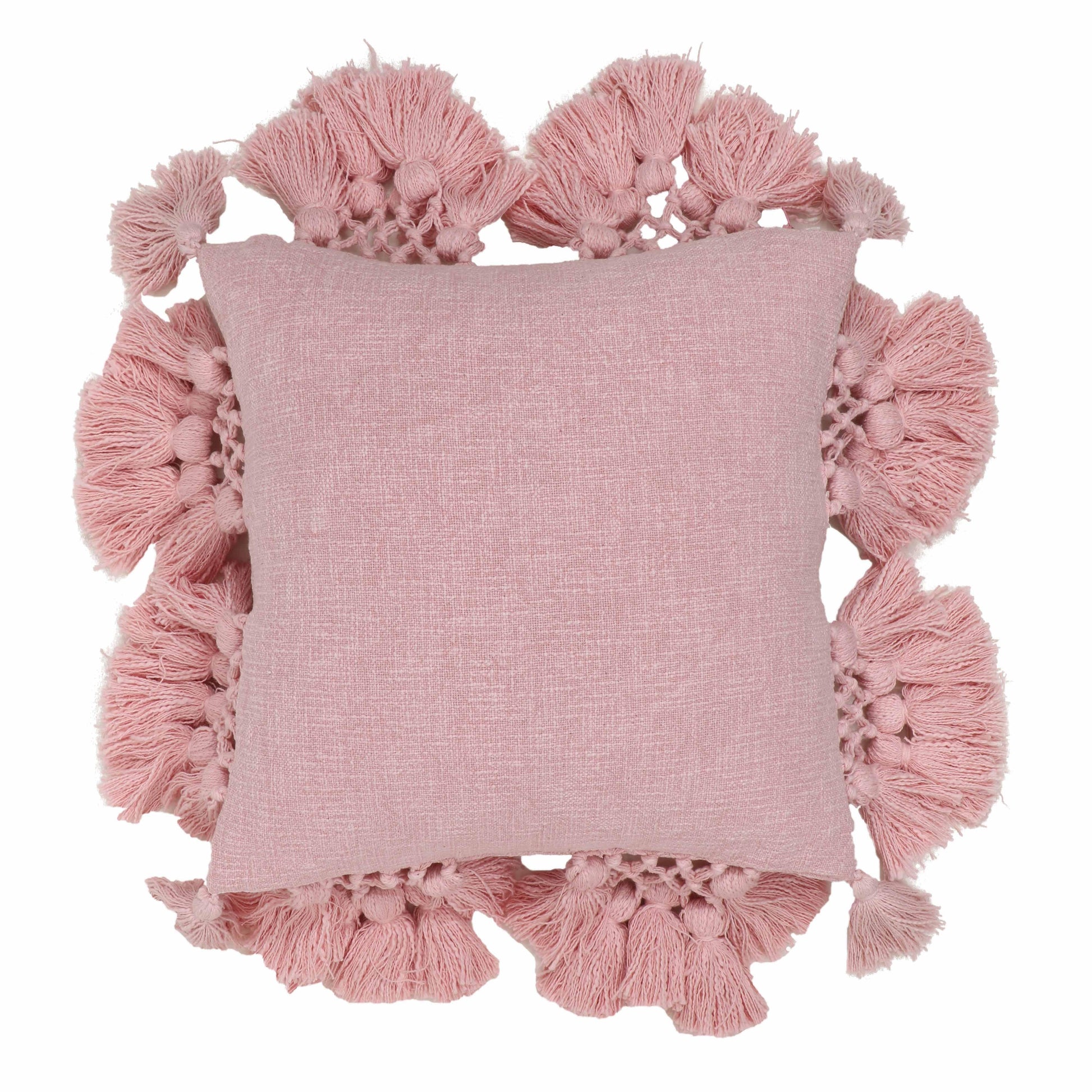 Stone 21" Washed Cotton Tasseled Square Throw Pillow Cover - Pink / Pillow Cover Only