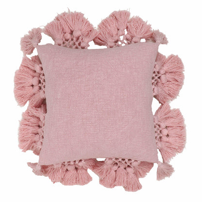 Stone 21" Washed Cotton Tasseled Square Throw Pillow Cover - Pink / With Insert