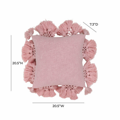 Stone 21" Washed Cotton Tasseled Square Throw Pillow Cover