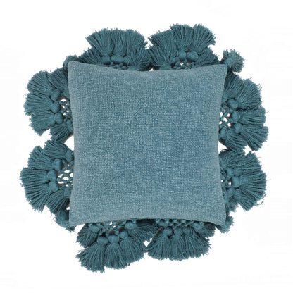Stone 21" Washed Cotton Tasseled Square Throw Pillow Cover - Blue / Pillow Cover Only