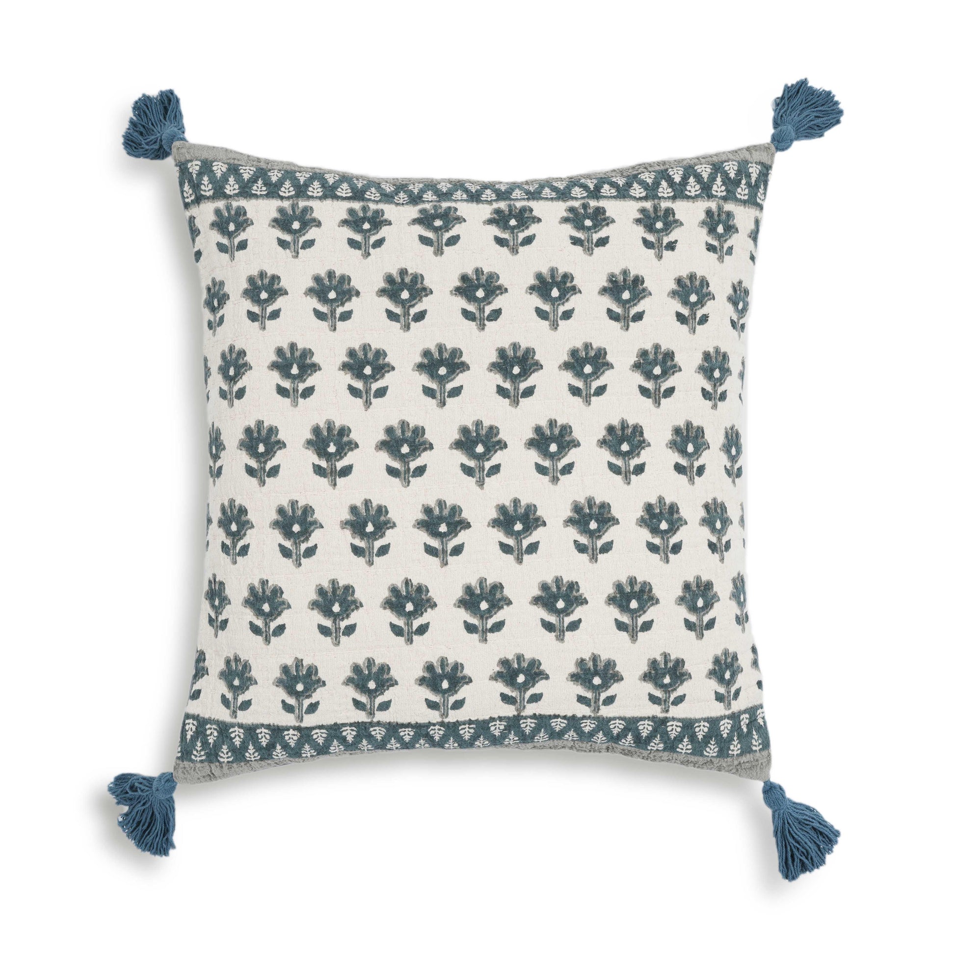 Blossom 20" Printed Cotton Tassel Throw Pillow Cover - Pillow Cover Only