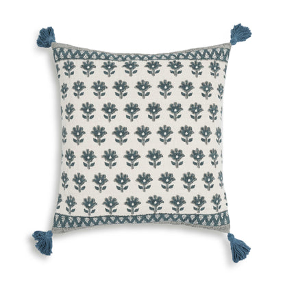 Blossom 20" Printed Cotton Tassel Throw Pillow Cover - With Insert
