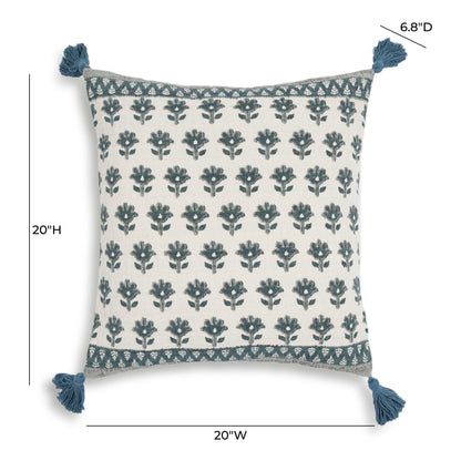 Blossom 20" Printed Cotton Tassel Throw Pillow Cover