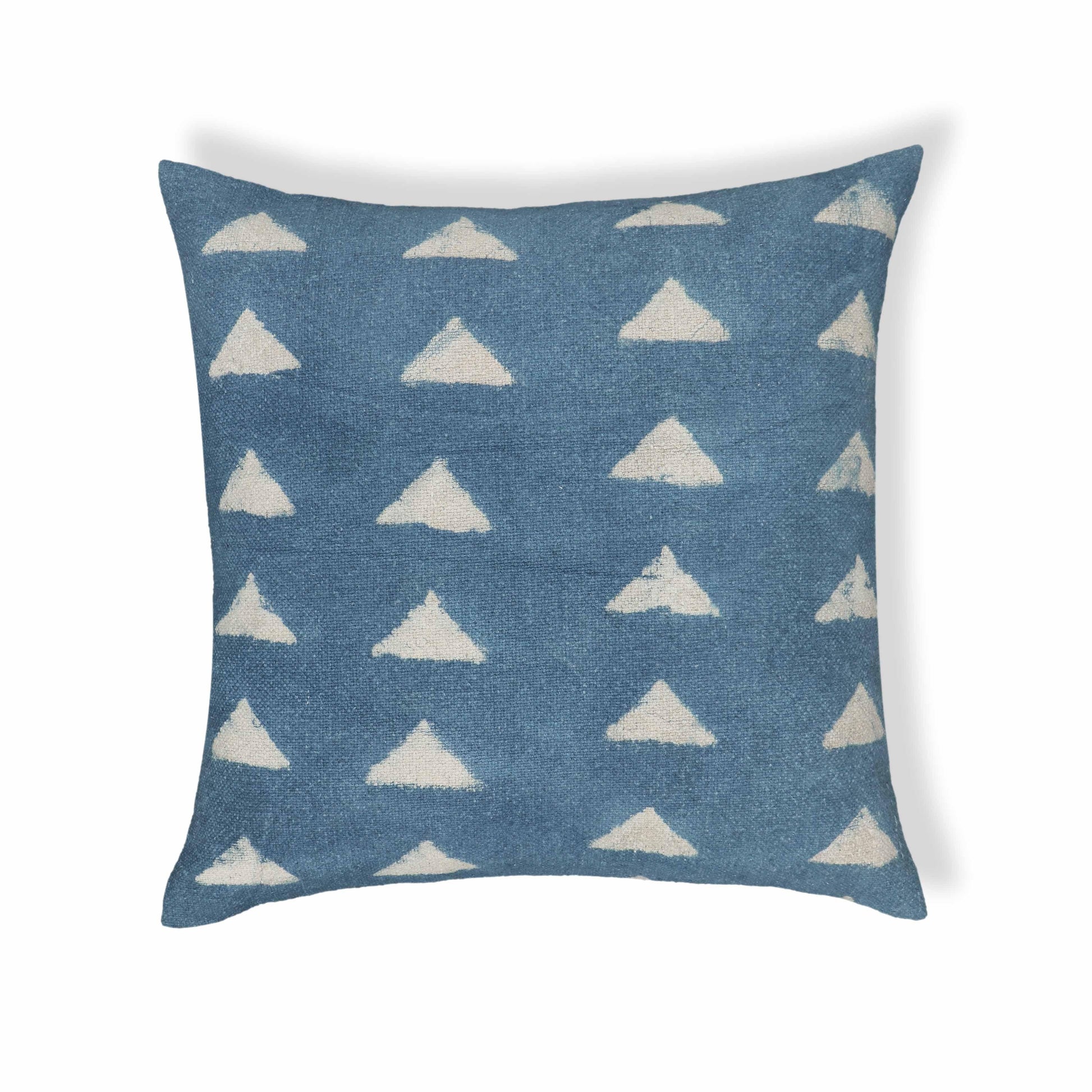 Indigo Triangles 20" Cotton Square Throw Pillow Cover - Pillow Cover Only