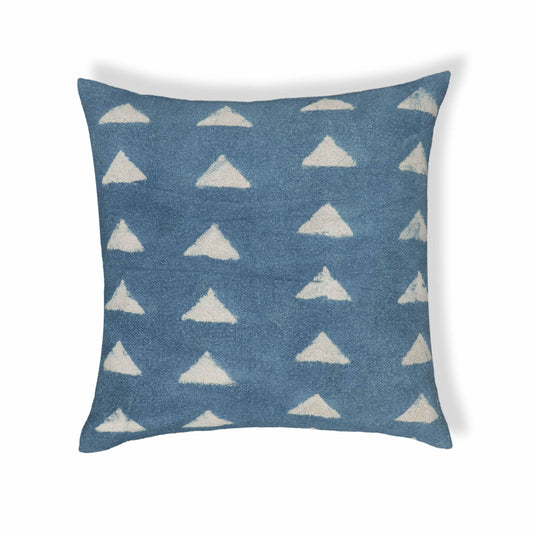 Indigo Triangles 20" Cotton Square Throw Pillow Cover - Pillow Cover Only