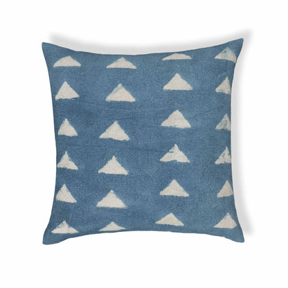 Indigo Triangles 20" Cotton Square Throw Pillow Cover - With Insert