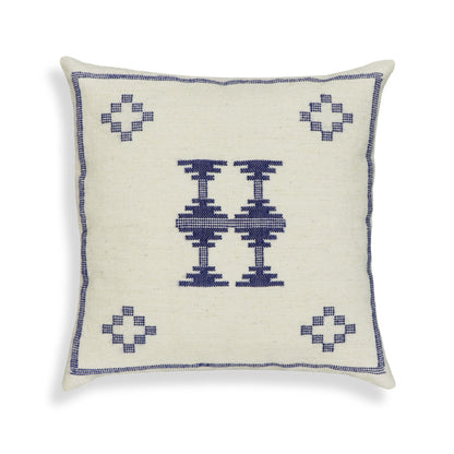 Aztec 20" Cream &amp; Indigo Wool Square Throw Pillow Cover - Pillow Cover Only