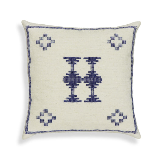 Aztec 20" Cream &amp; Indigo Wool Square Throw Pillow Cover - Pillow Cover Only
