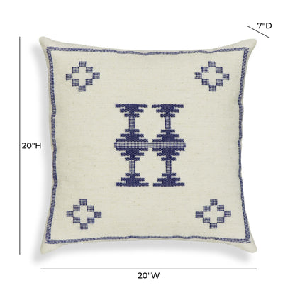 Aztec 20" Cream &amp; Indigo Wool Square Throw Pillow Cover