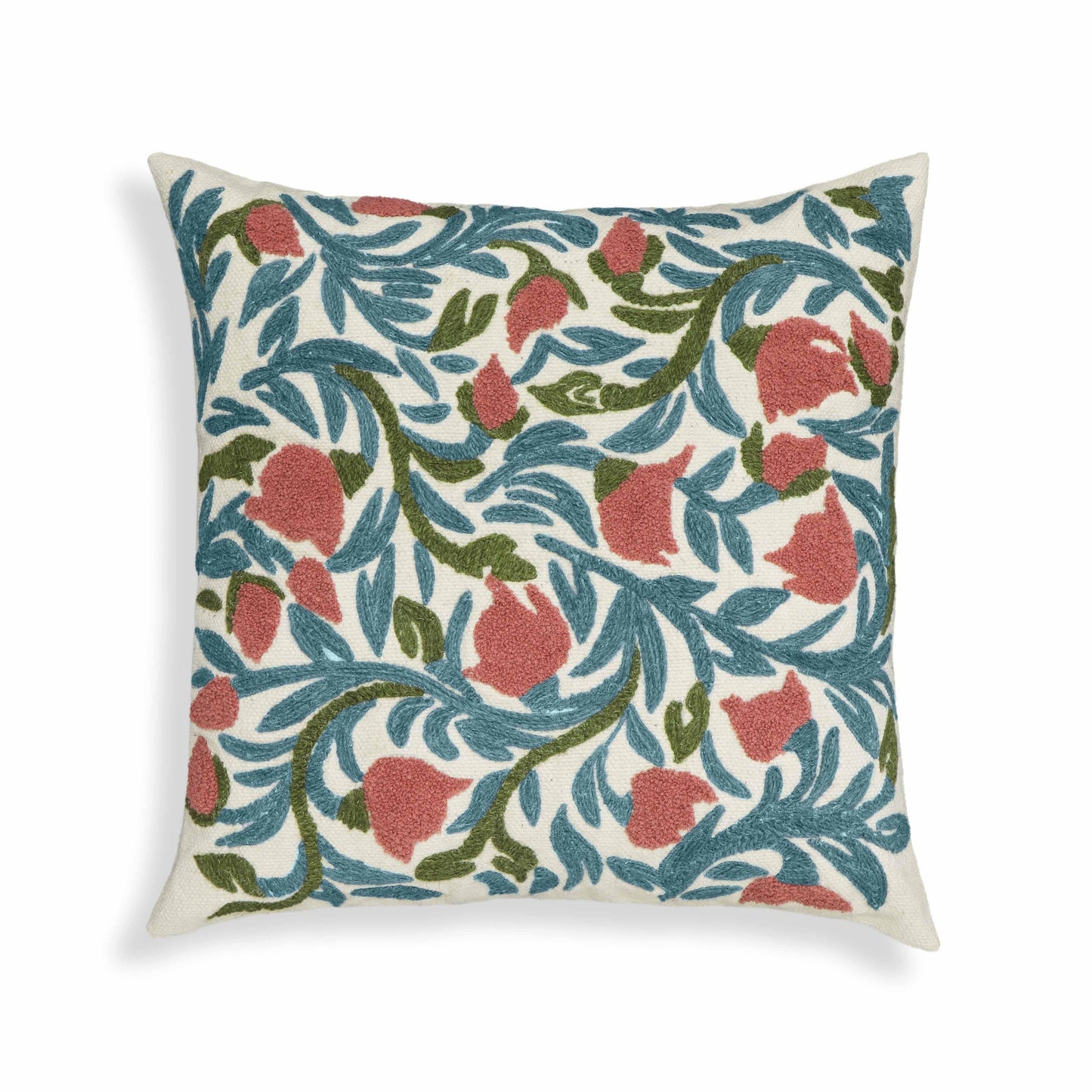 Tulip 20" Embroidered Floral Wool Square Throw Pillow Cover - With Insert