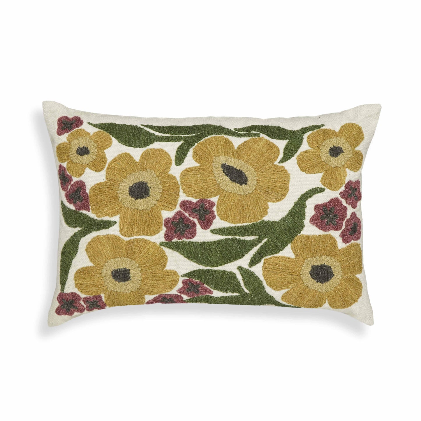 Blossom 24"X16" Embroidered Daisy Wool Throw Pillow - Default Variant