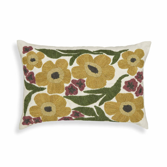 Blossom 24"X16" Embroidered Daisy Wool Throw Pillow - Default Variant