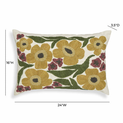 Blossom 24"X16" Embroidered Daisy Wool Throw Pillow