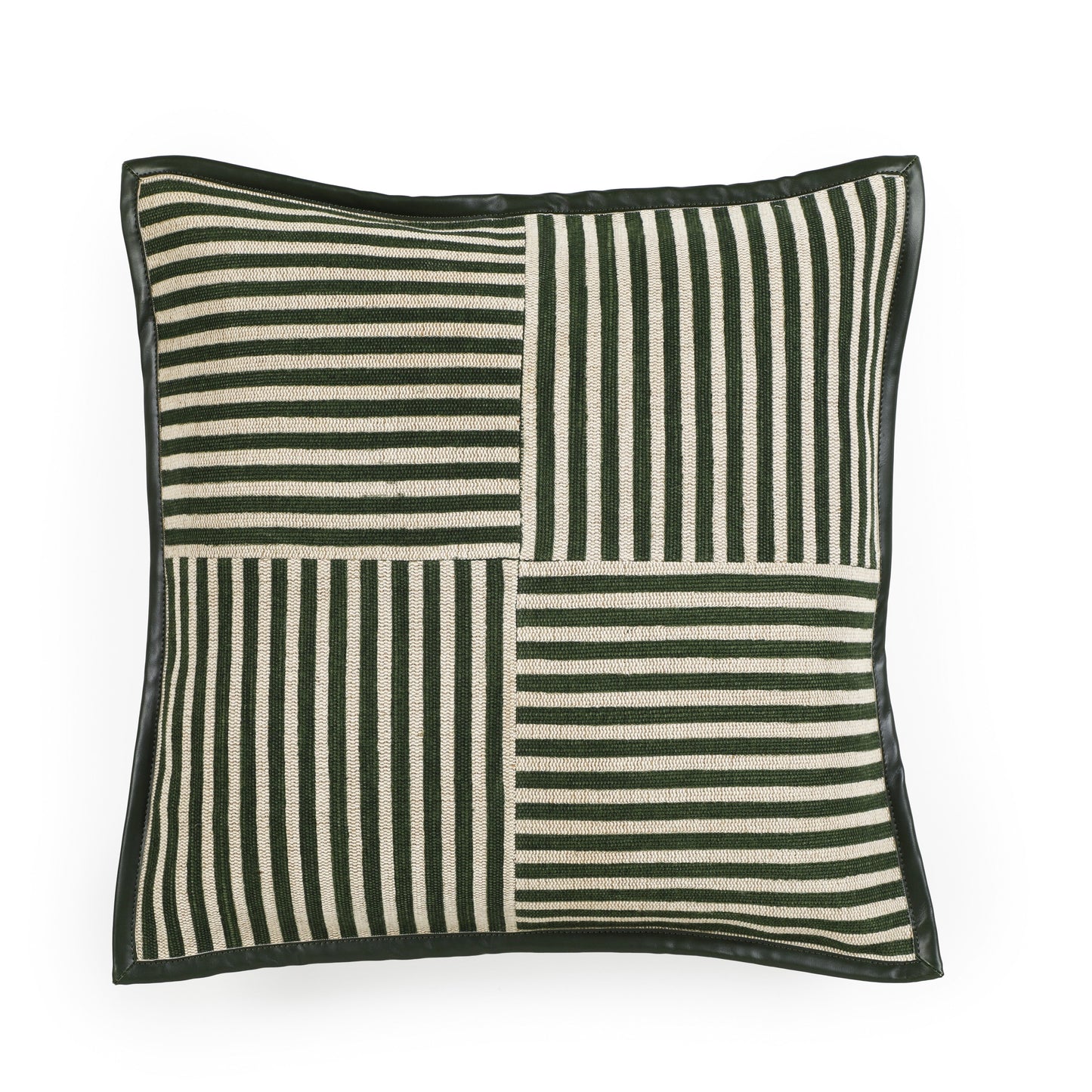 Kora 20" Cotton Jute Contract-Grade Throw Pillow - Green Stripes / Pillow Cover Only