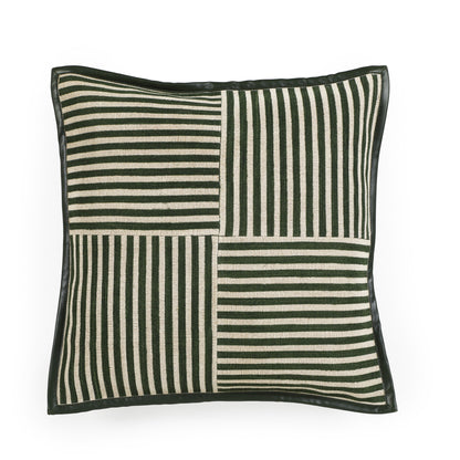 Kora 20" Cotton Jute Contract-Grade Throw Pillow - Green Stripes / Pillow Cover Only
