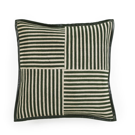 Kora 20" Cotton Jute Contract-Grade Throw Pillow - Green Stripes / Pillow Cover Only