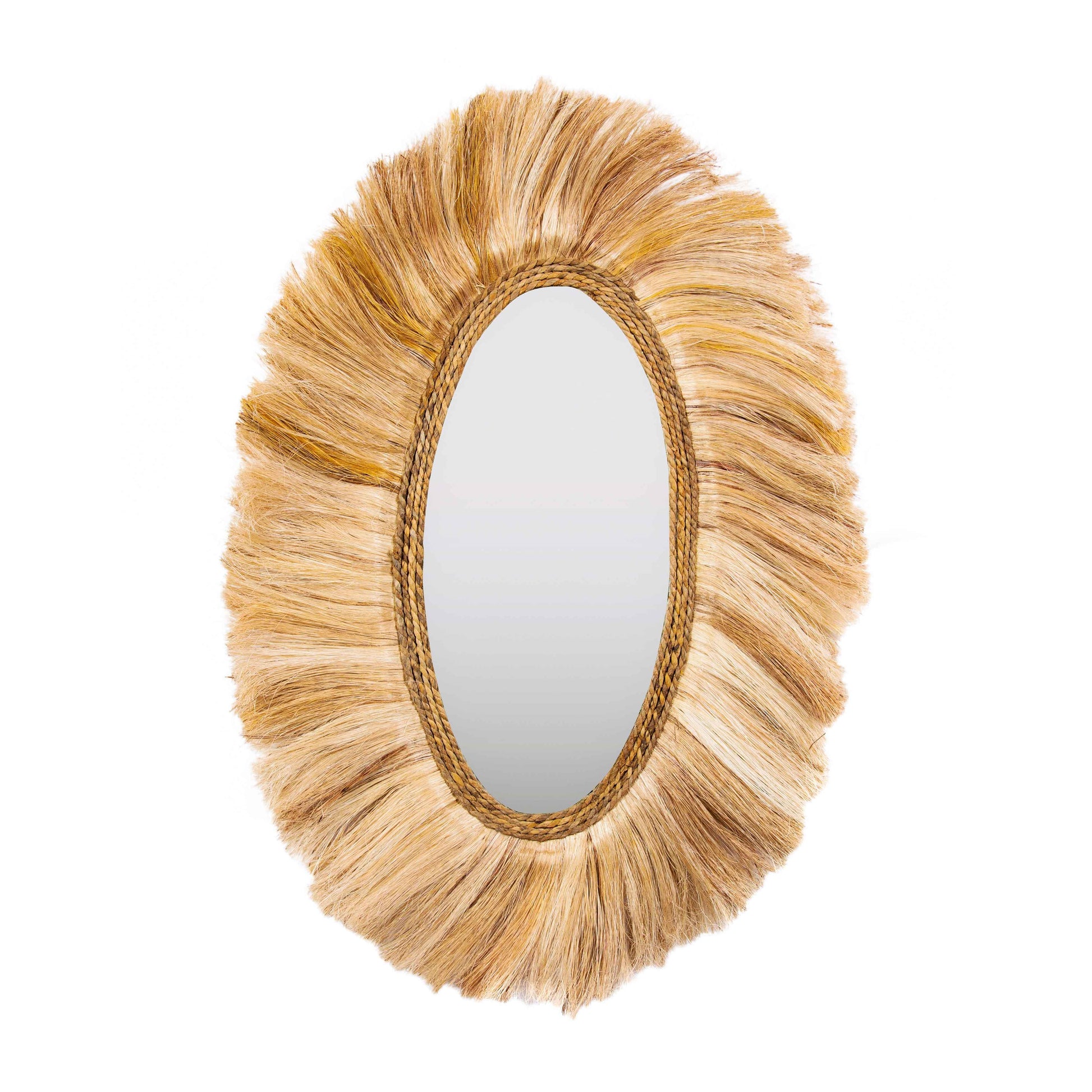 Tribal 25.6"X35.4" Natural Abaca Grass Oval Wall Mirror - Default Variant