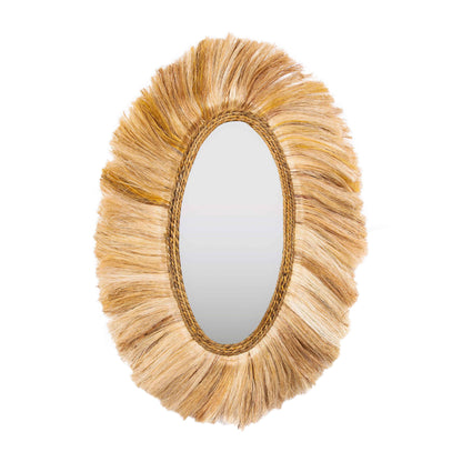 Tribal 25.6"X35.4" Natural Abaca Grass Oval Wall Mirror - Default Variant